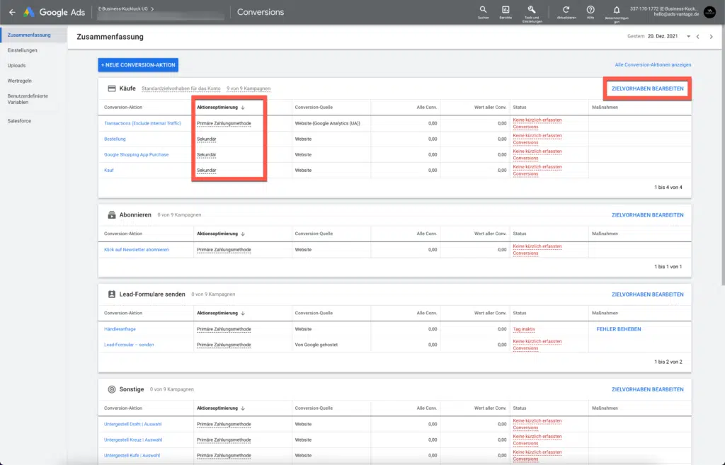 Google Ads Conversions 2022 - Was ist neu? Aktionsoptimierung & Co. 3 Google Ads Conversions: neue Oberfläche
