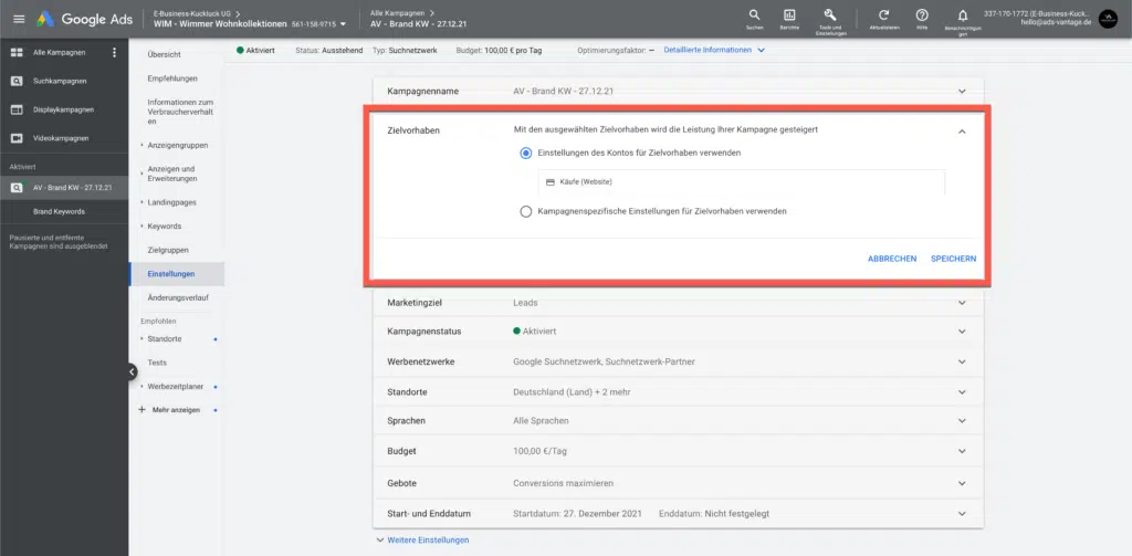 Google Ads Conversions 2022 - Was ist neu? Aktionsoptimierung & Co. 4 Kampagnen-Einstellungen bearbeiten