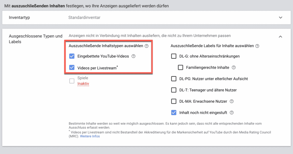 Auszuschließende Inhalte