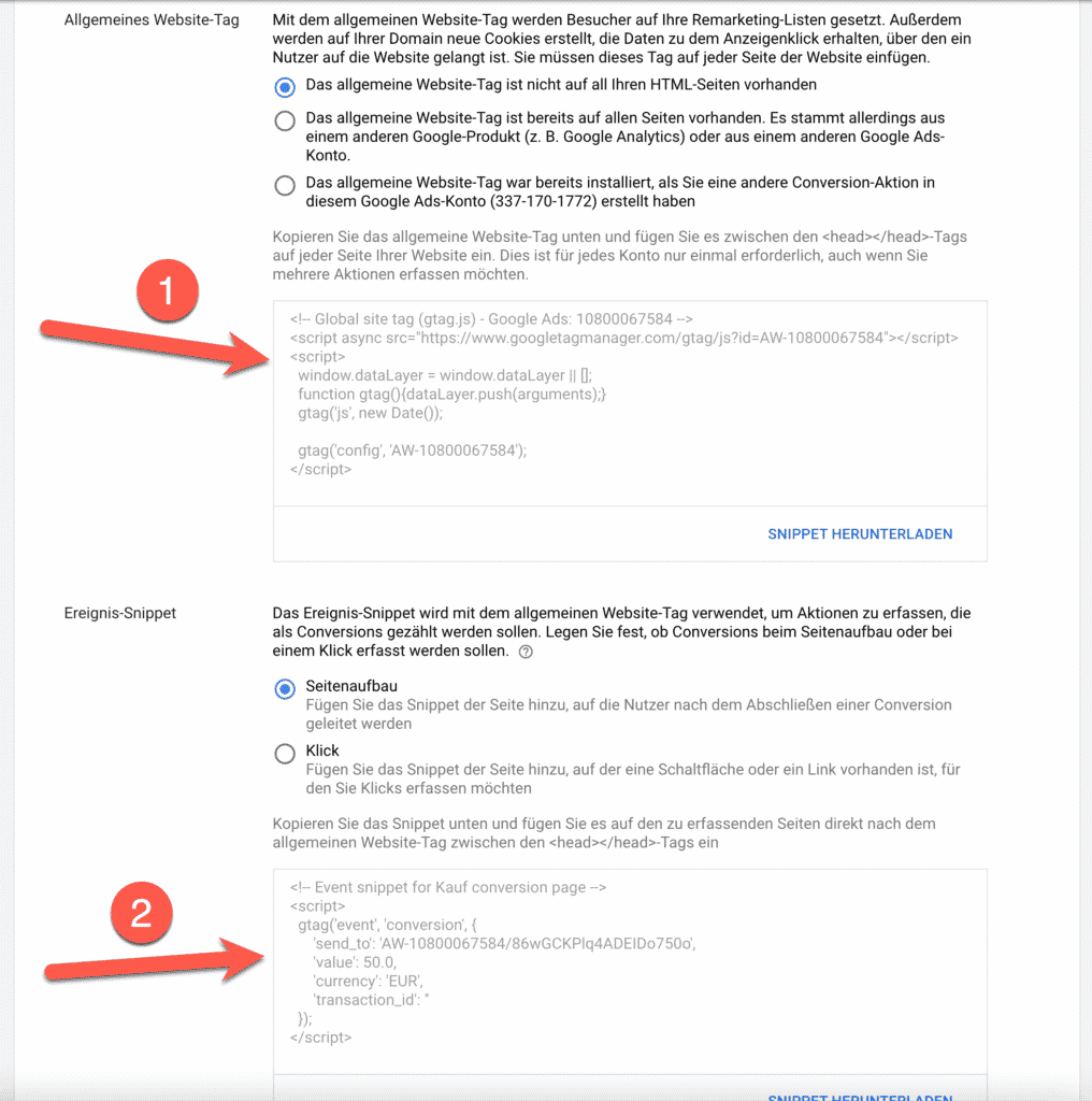 Google Ads Conversion WordPress: Global Site Tag & Event-Snippet