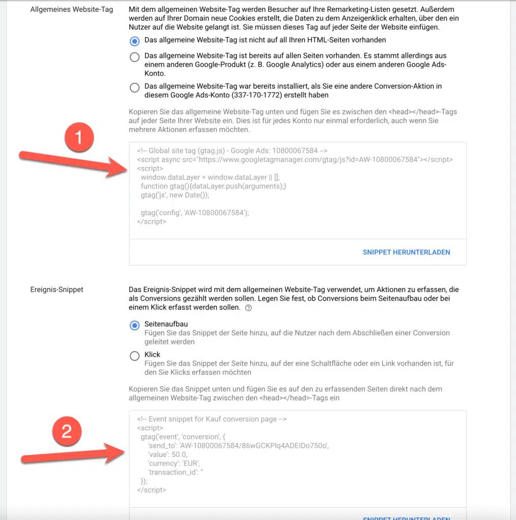 Google Ads Conversions in Wordpress & WooCommerce einbinden 3 Google Ads Conversion WordPress: Global Site Tag & Event-Snippet