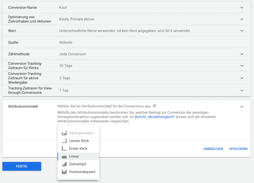 Google Ads Attributionsmodel wählen