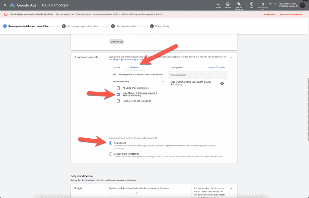 Google Ads Remarketing Kampagne erstellen