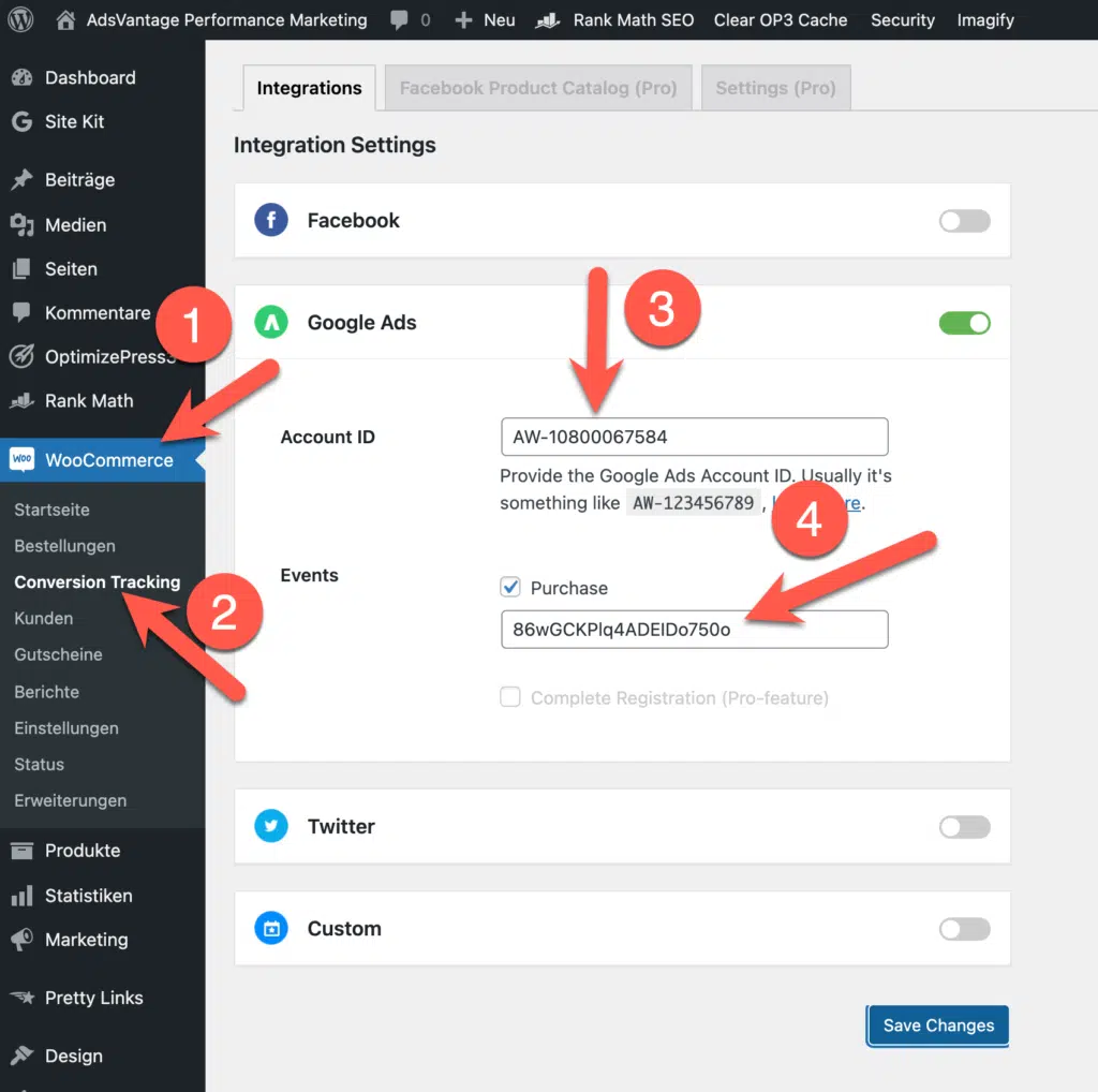 Google Ads Conversions in Wordpress & WooCommerce einbinden 8 Google Ads WooCommerce Conversion-Tracking