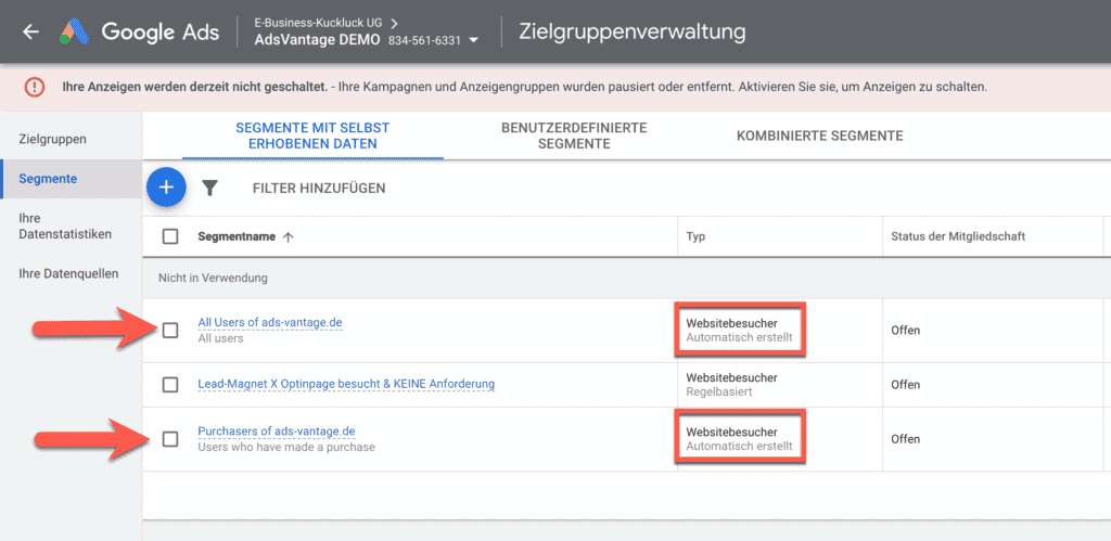 Google Ads Zielgruppenverwaltung