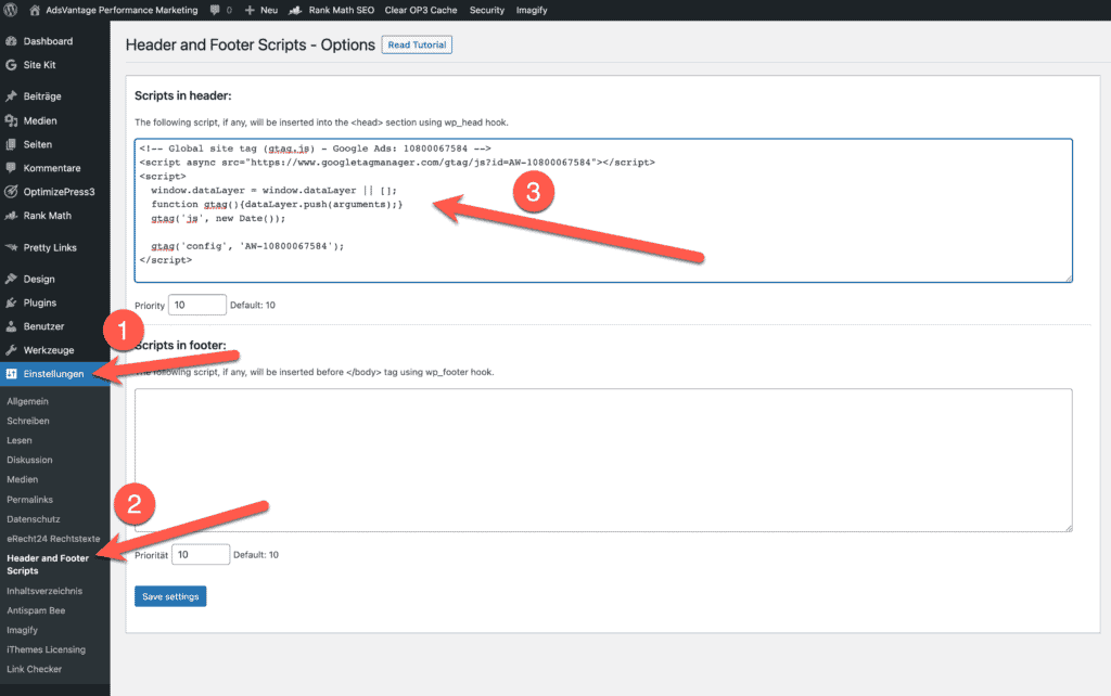 Head and footer Scripts global