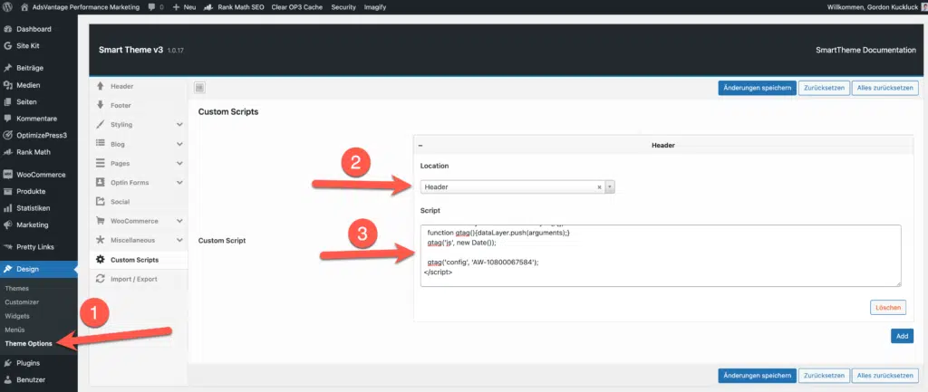 Google Ads Conversions in Wordpress & WooCommerce einbinden 4 Smart Theme