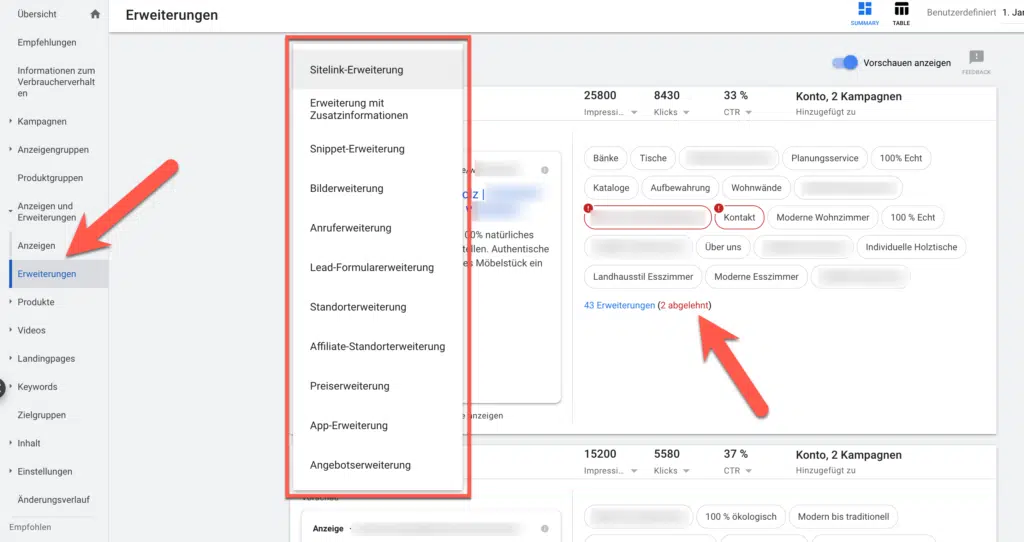 Google Ads optimieren 2022: Die wichtigsten Punkte 5 Anzeigen Erweiterungen