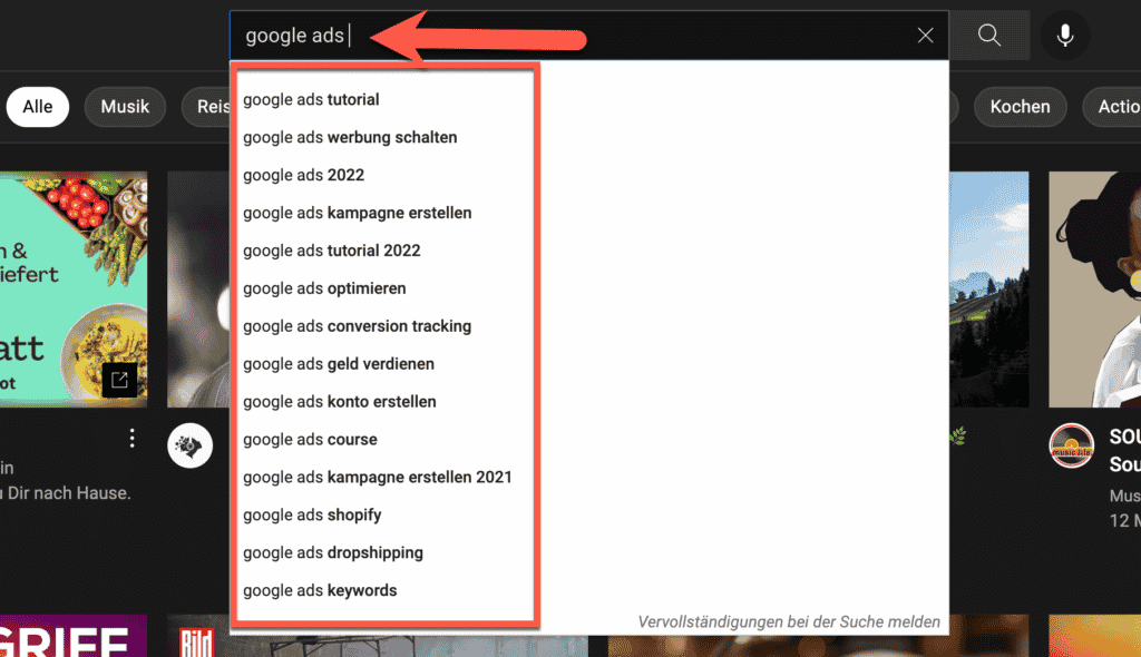 YouTube Ads schalten Keyword Recherche