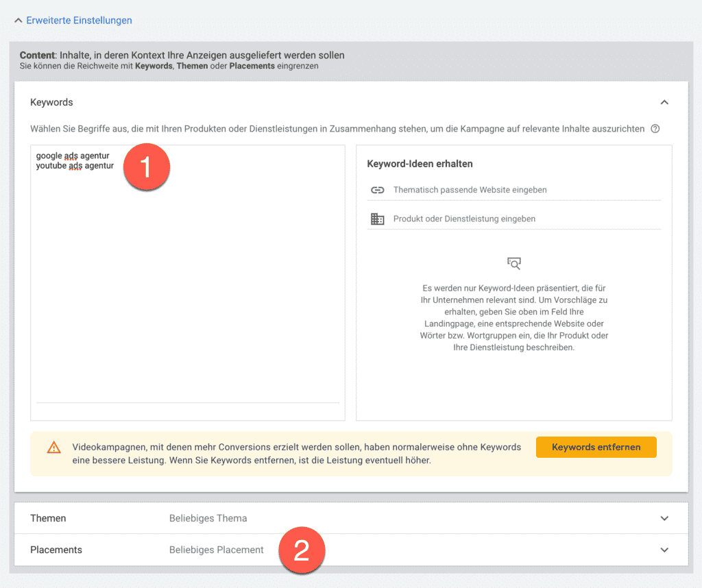 YouTube Ads schalten: Keywords