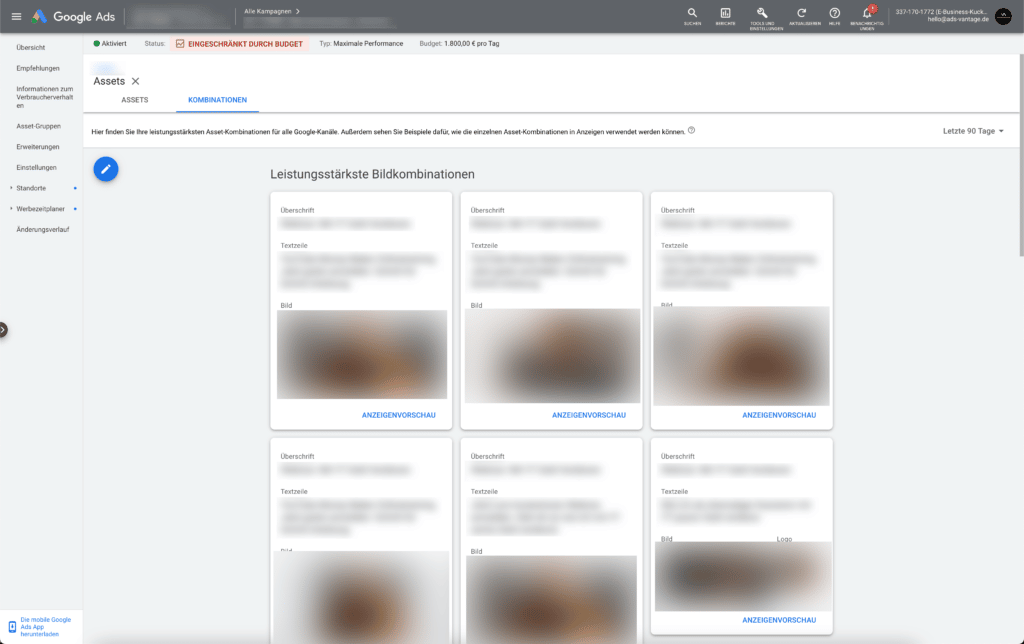 Performance Max Kampagne optimieren: Asset-Gruppe Kombinationen