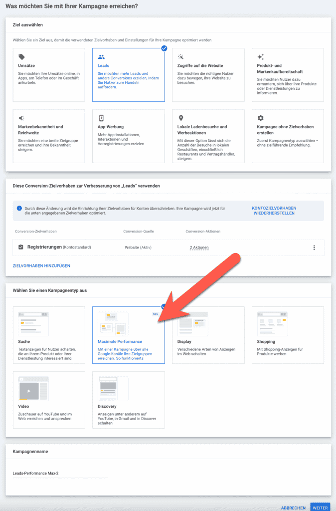 Performance Max Kampagne erstellen