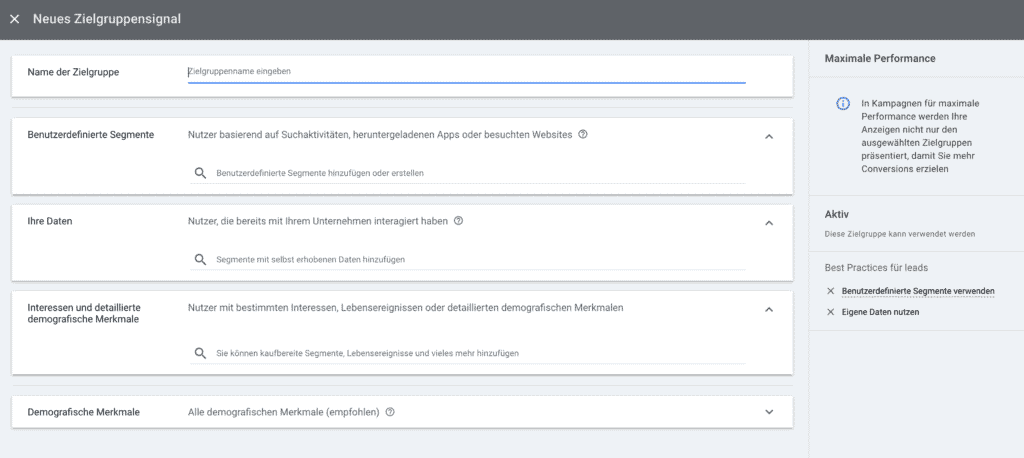 Performance Max Zielgruppensignal