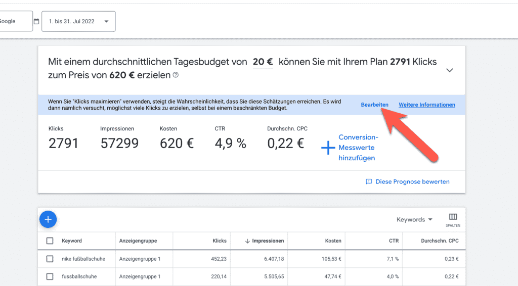 Prognose bearbeiten