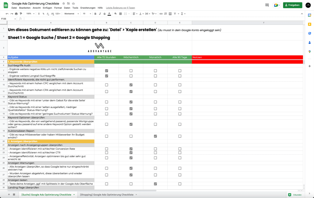 Google Ads optimieren Checkliste