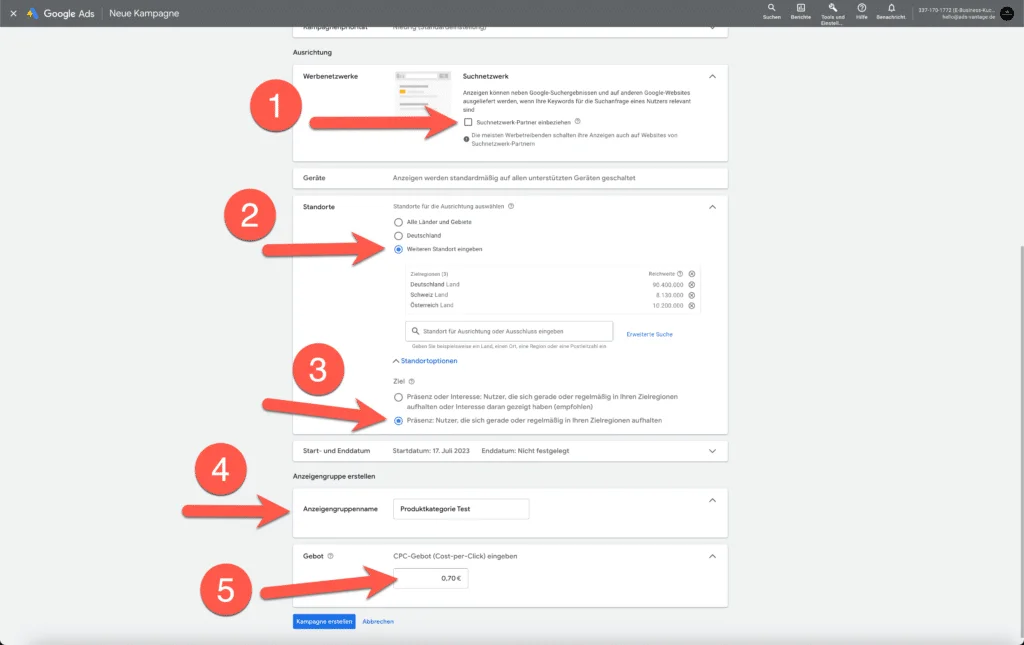 Google Ads für Onlineshops 2023 - Teil 3: Standard-Shopping 6 Ausrichtung und Anzeigengruppe