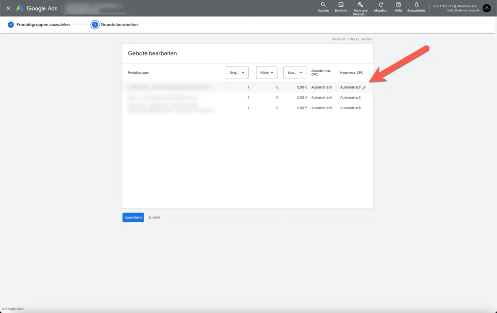 Google Ads für Onlineshops 2023 - Teil 3: Standard-Shopping 10 Neuer maximaler CPC