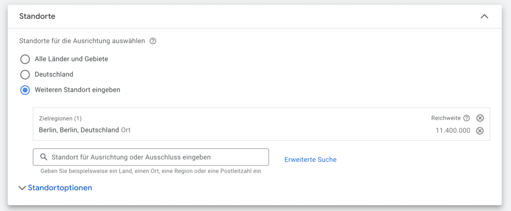 Google Ads Standorte