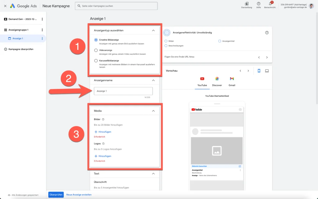 Demand Gen Google Ads: Kampagne erstellen & Best Practices 25 Demand Gen Anzeige erstellen
