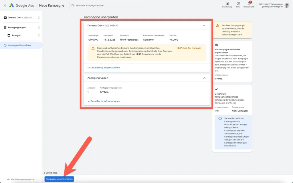 Demand Gen Google Ads: Kampagne erstellen & Best Practices 29 Demand Gen Kampagne veröffentlichen