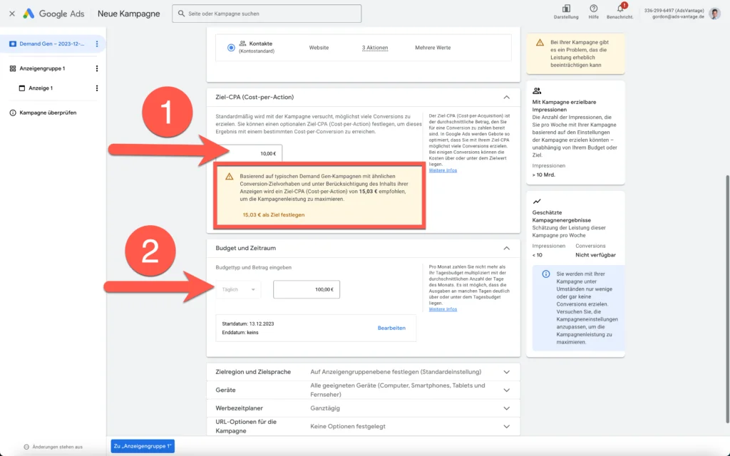 Demand Gen Google Ads: Kampagne erstellen & Best Practices 10 Demand Gen Ziel-CPA