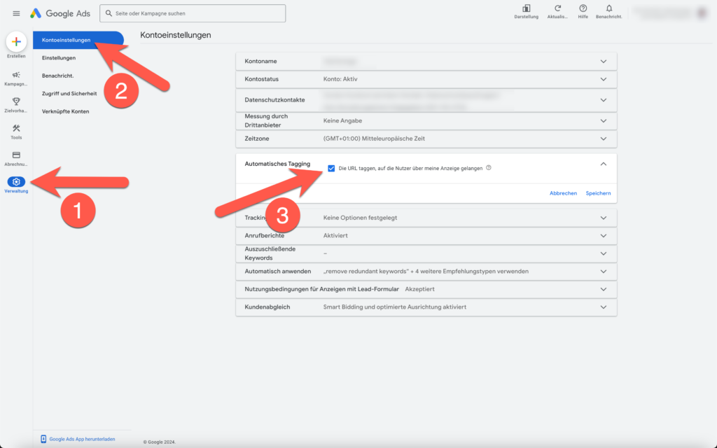 Google Ads automatisches Tagging aktivieren