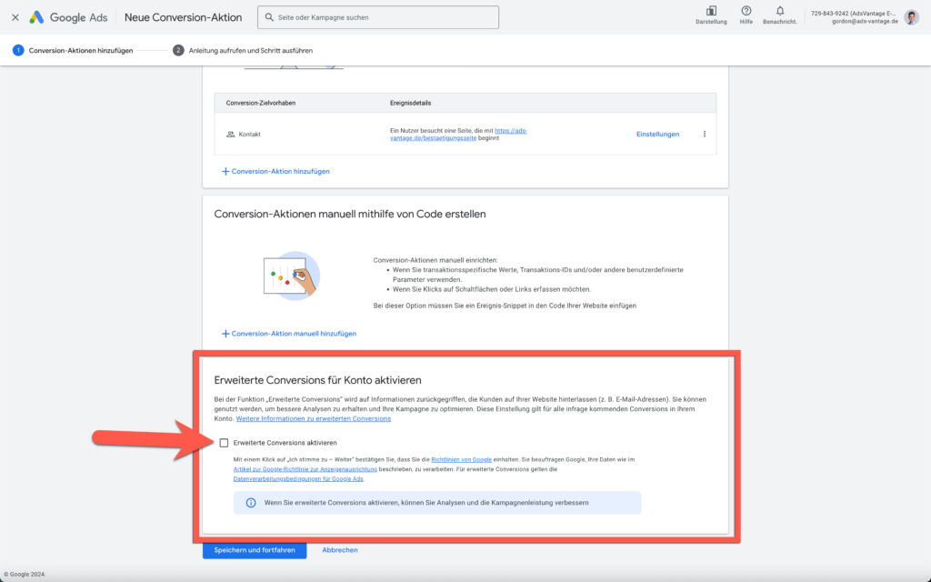 Erweiterte Conversions aktivieren